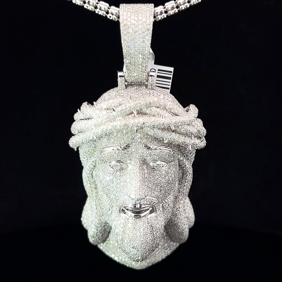 SOLID GOLD NATURAL DIAMOND JESUS HEAD PENDANT