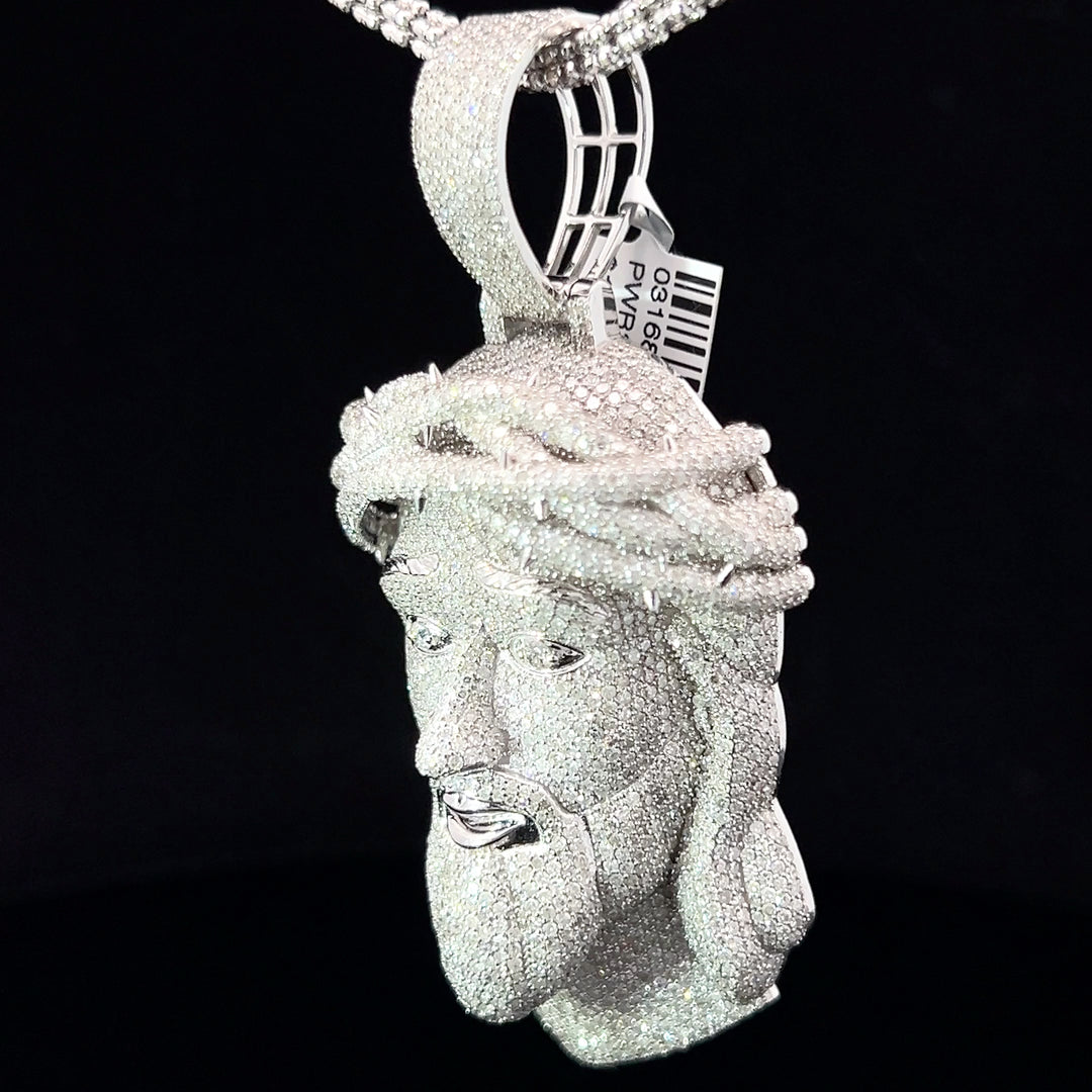 SOLID GOLD NATURAL DIAMOND JESUS HEAD PENDANT