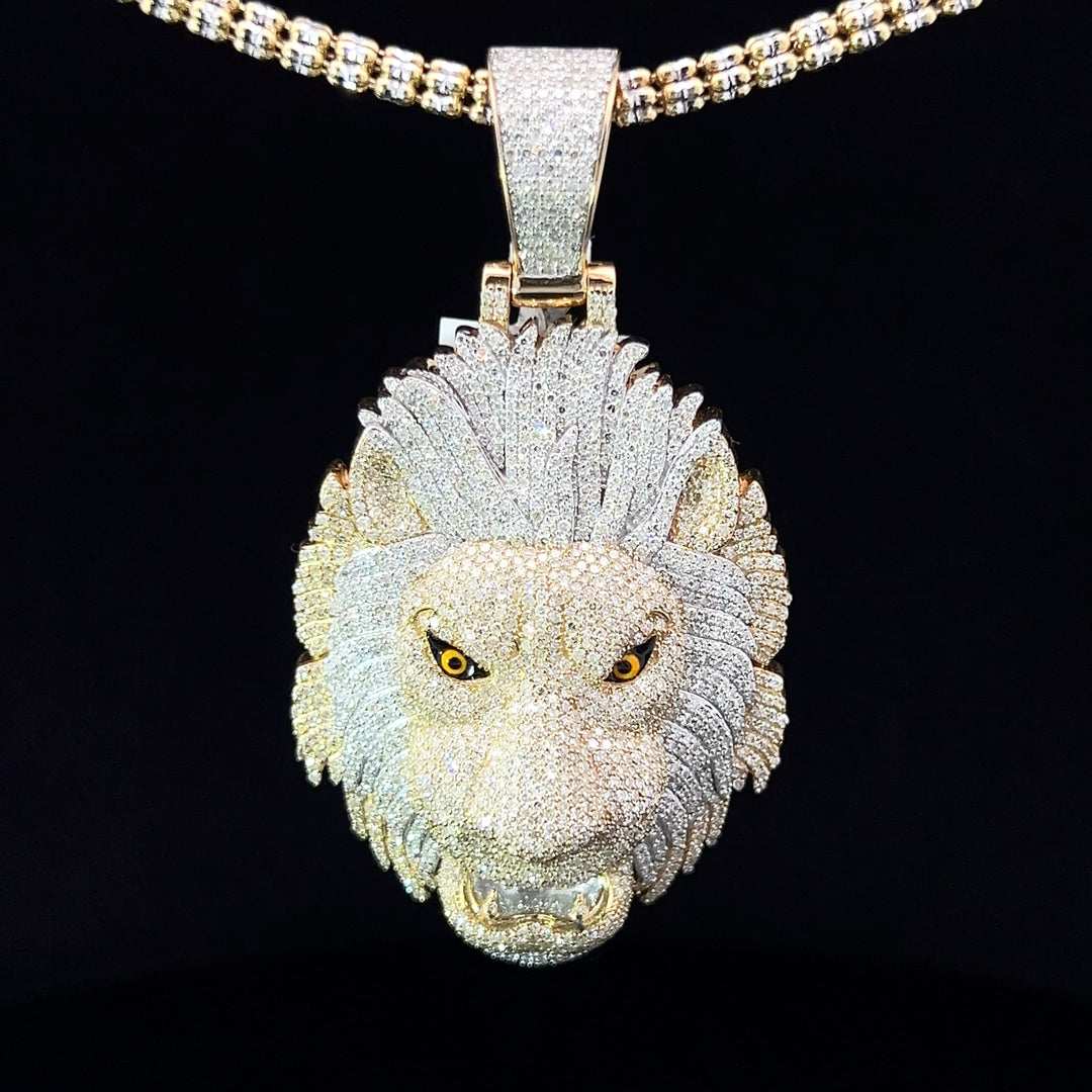 SOLID GOLD DIAMOND LION HEAD PENDANT