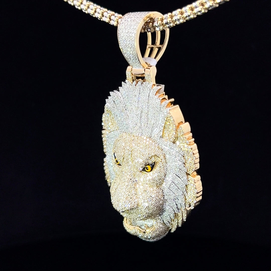 SOLID GOLD DIAMOND LION HEAD PENDANT