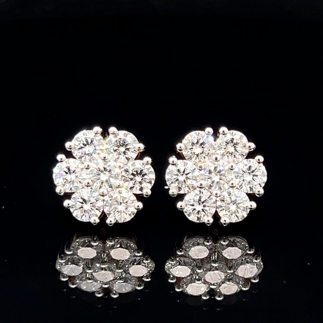 14k Rose gold flower diamond earrings NATURAL