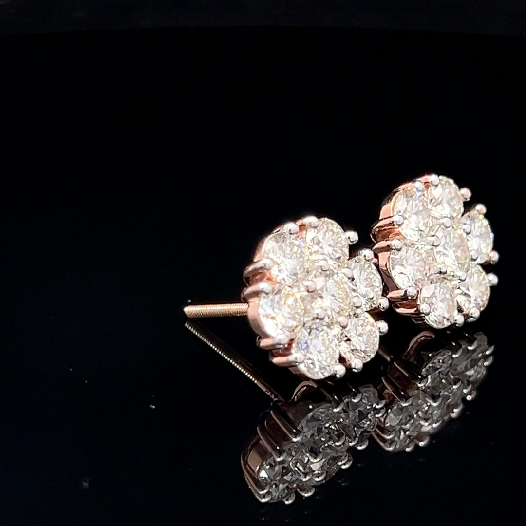 14k Rose gold flower diamond earrings NATURAL