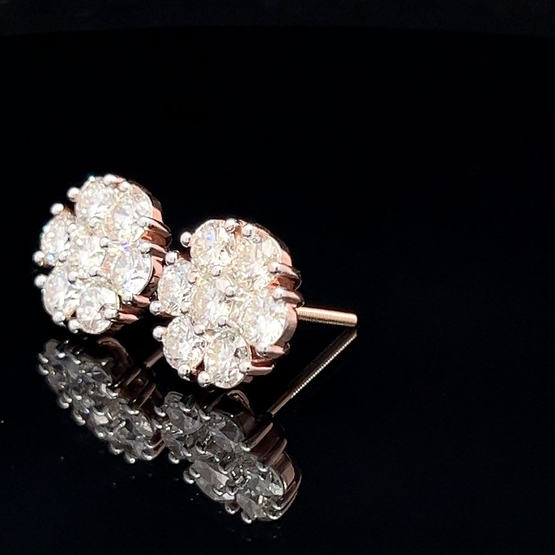 14k Rose gold flower diamond earrings NATURAL