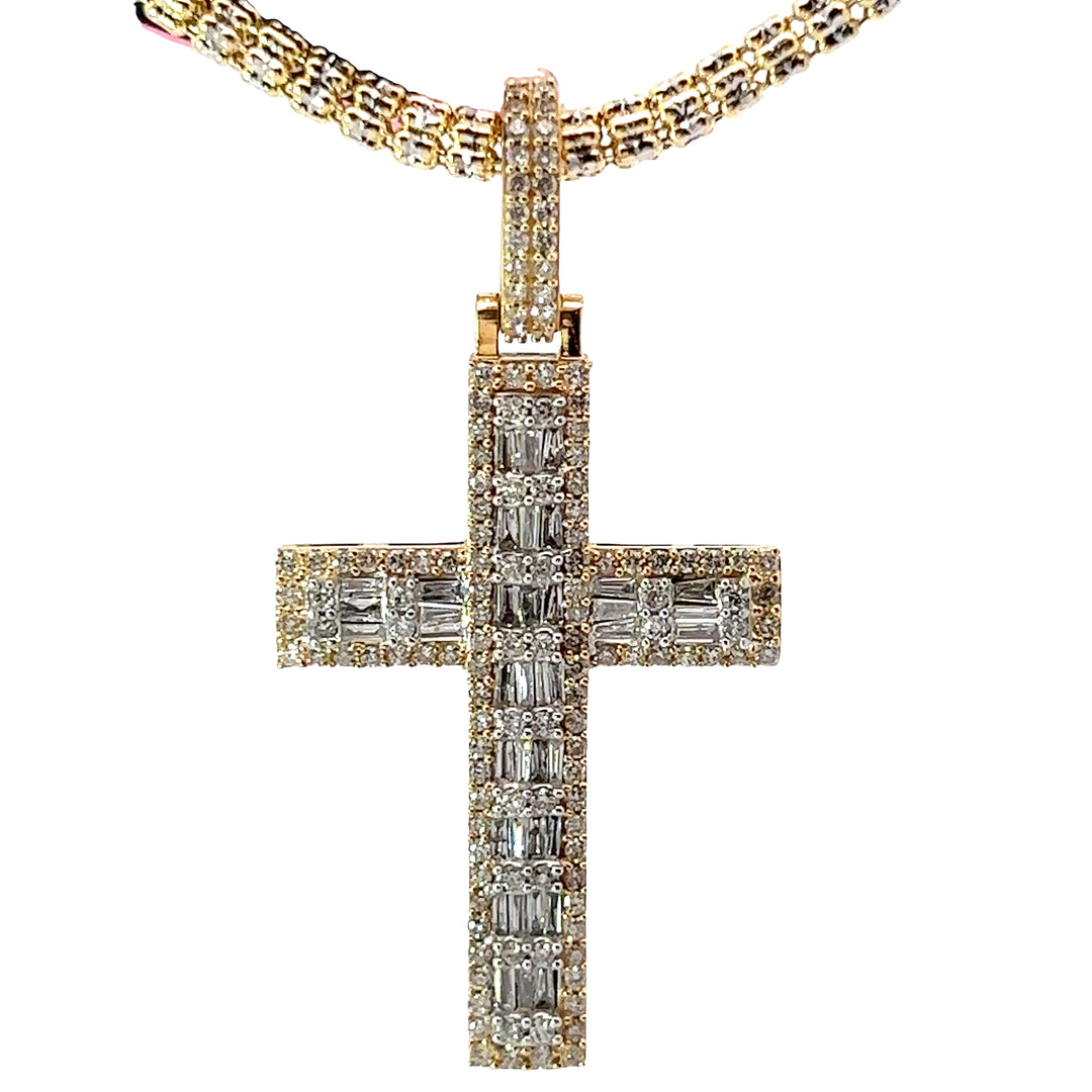 Yellow gold solid diamond cross pendant