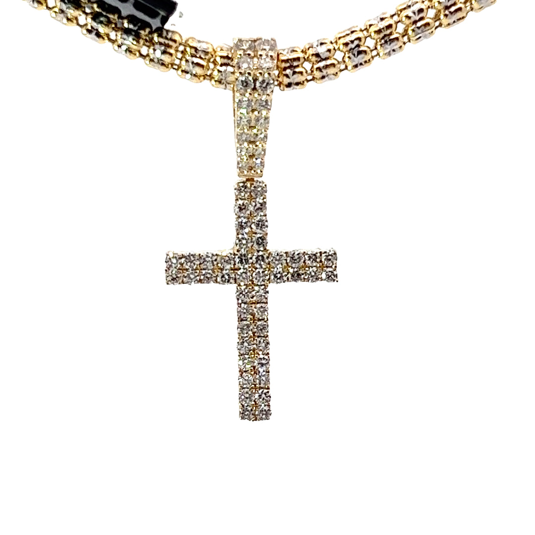 14k Yellow gold solid diamond cross pendant