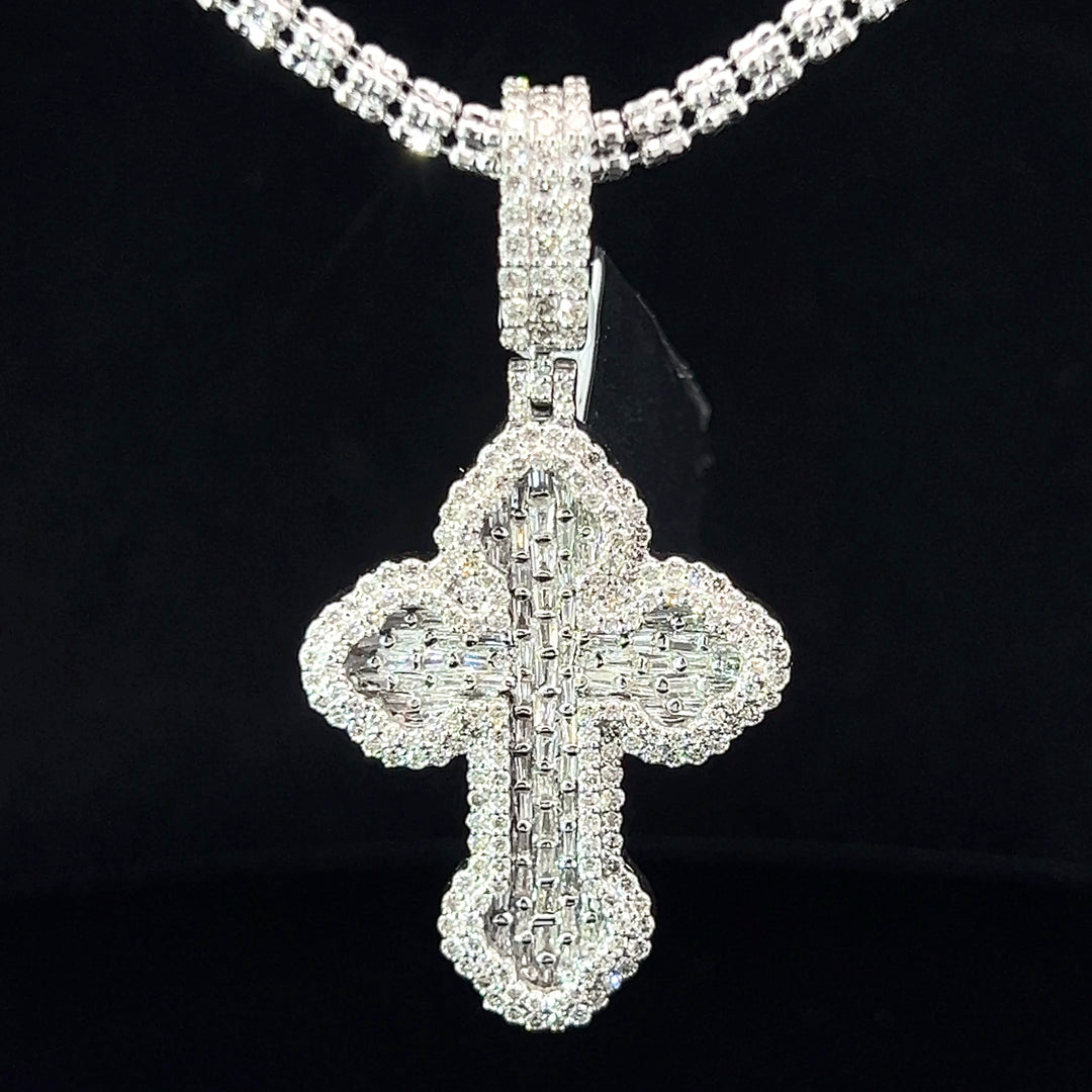 White gold solid diamond cross pendant