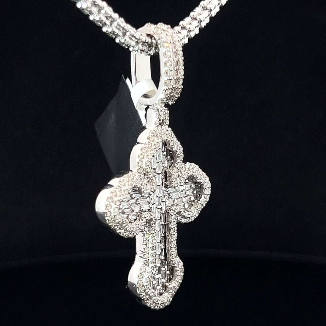 White gold solid diamond cross pendant