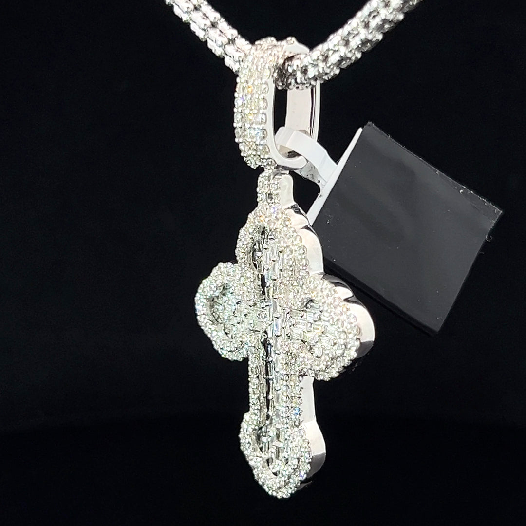 White gold solid diamond cross pendant