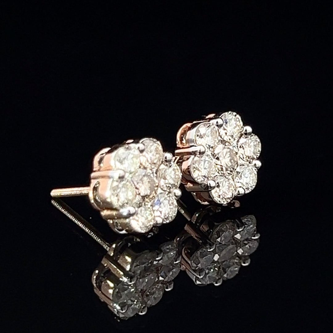 14k Rose gold Diamond Flower earrings