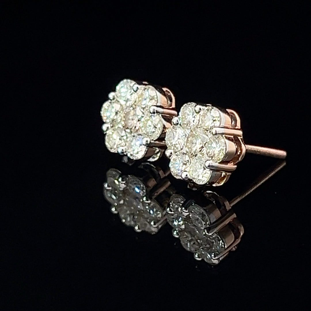 14k Rose gold Diamond Flower earrings