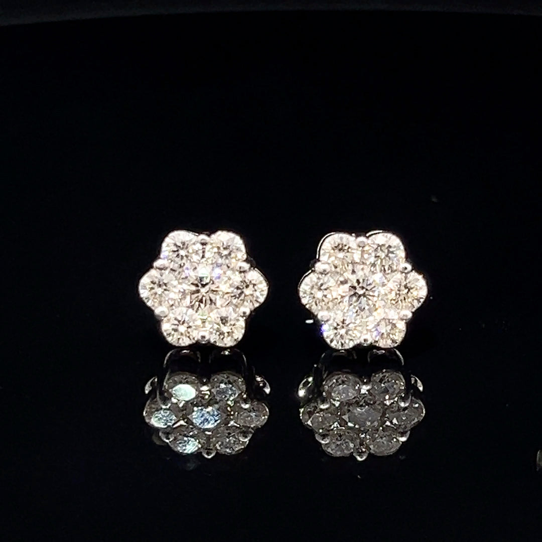 14k White gold Diamond Flower earrings