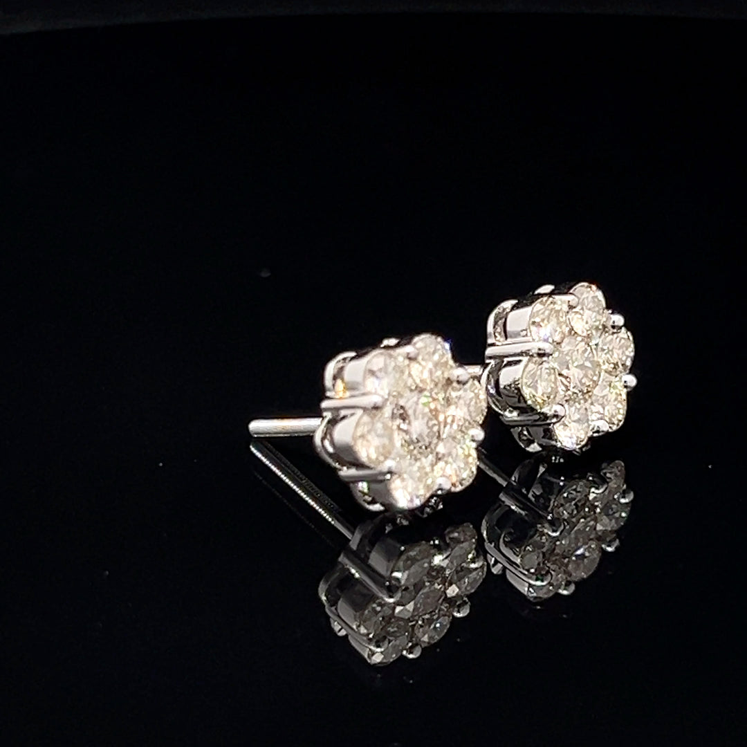 14k White gold Diamond Flower earrings