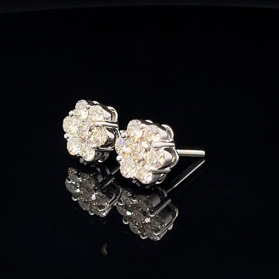 14k White gold Diamond Flower earrings