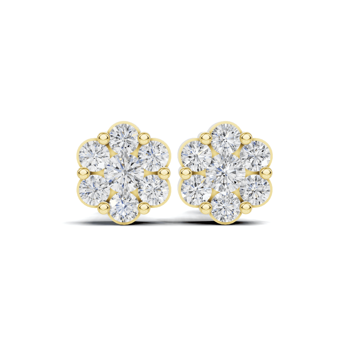 Golden Floral Cluster Diamond Stud Earrings