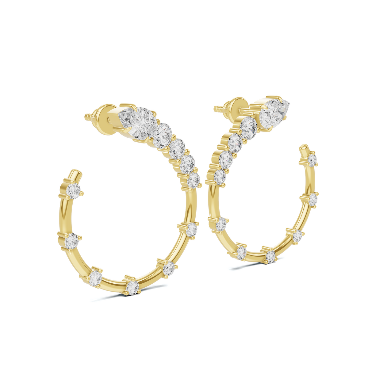 Radiant Marquise and Pave Diamond Open Hoops