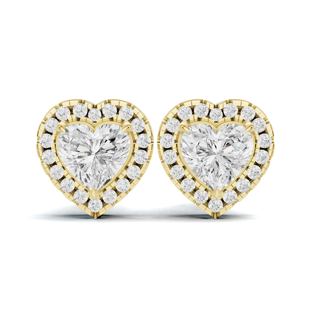 Heart-Shaped Diamond Double Halo Stud Earrings