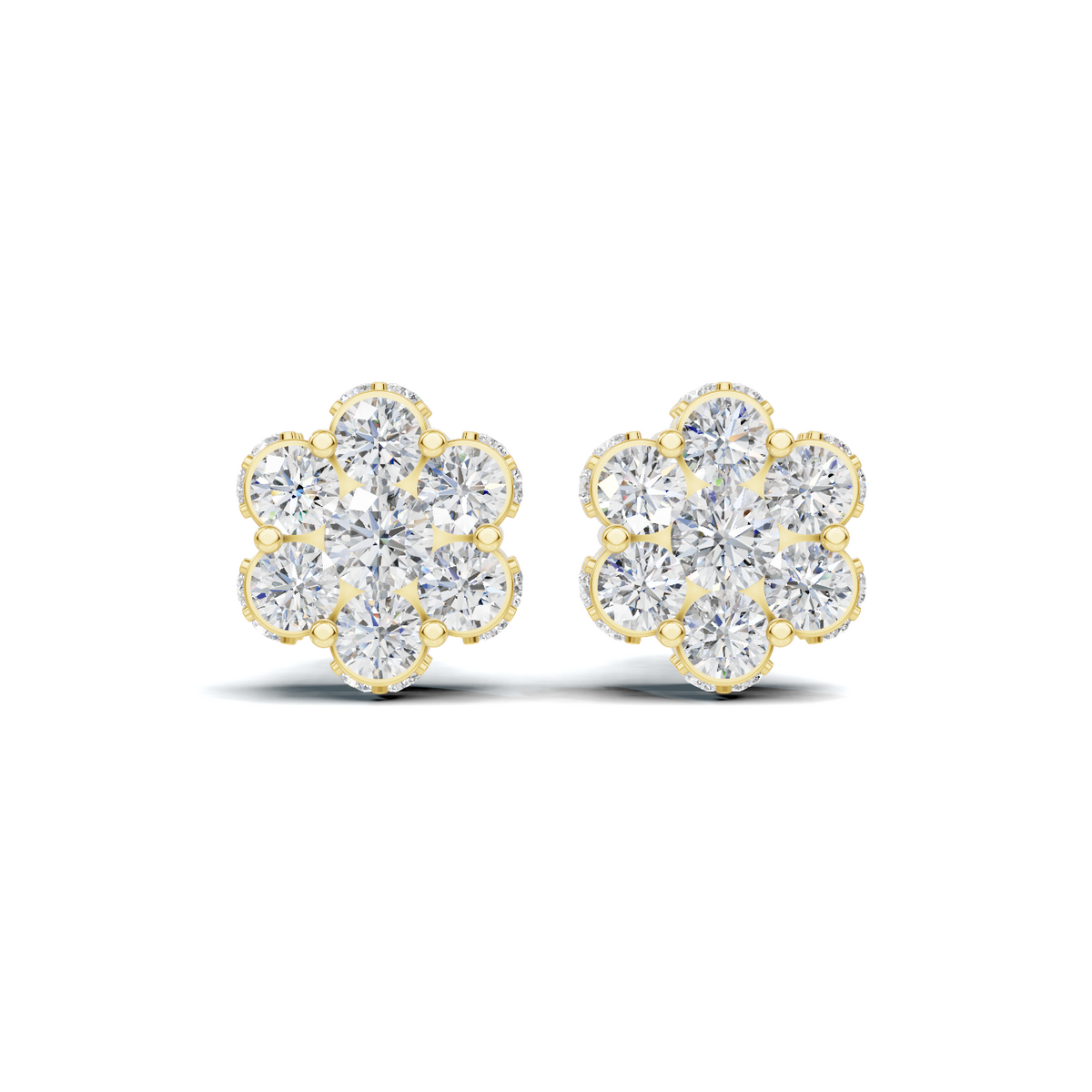Golden Floral Diamond Cluster Stud Earrings