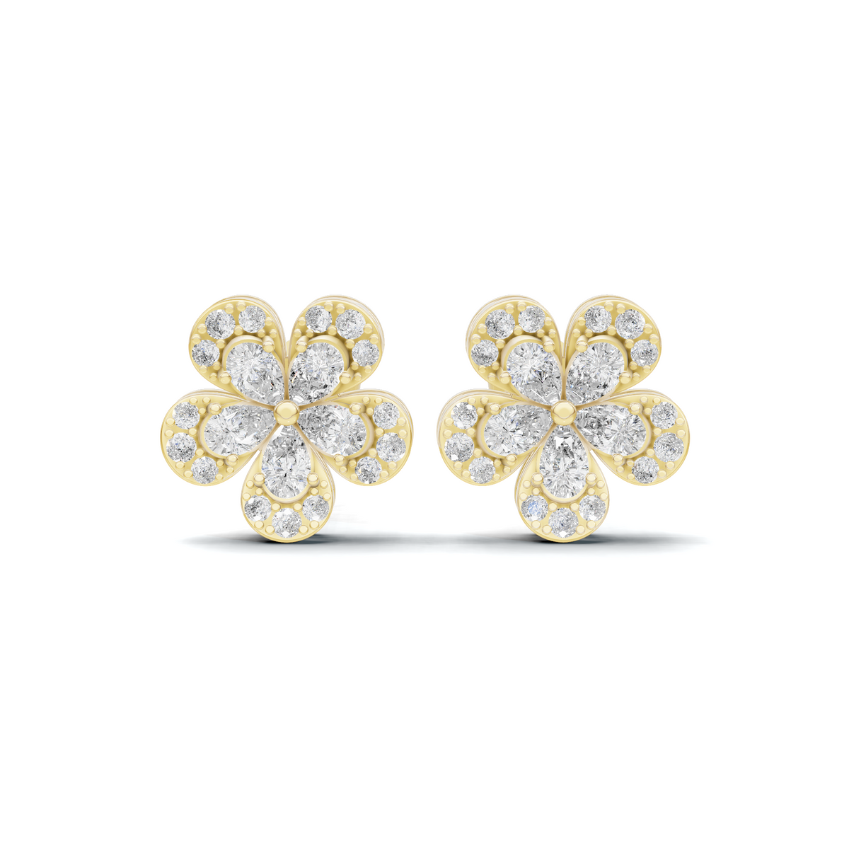 Golden Blossom Pear Diamond Cluster Earrings
