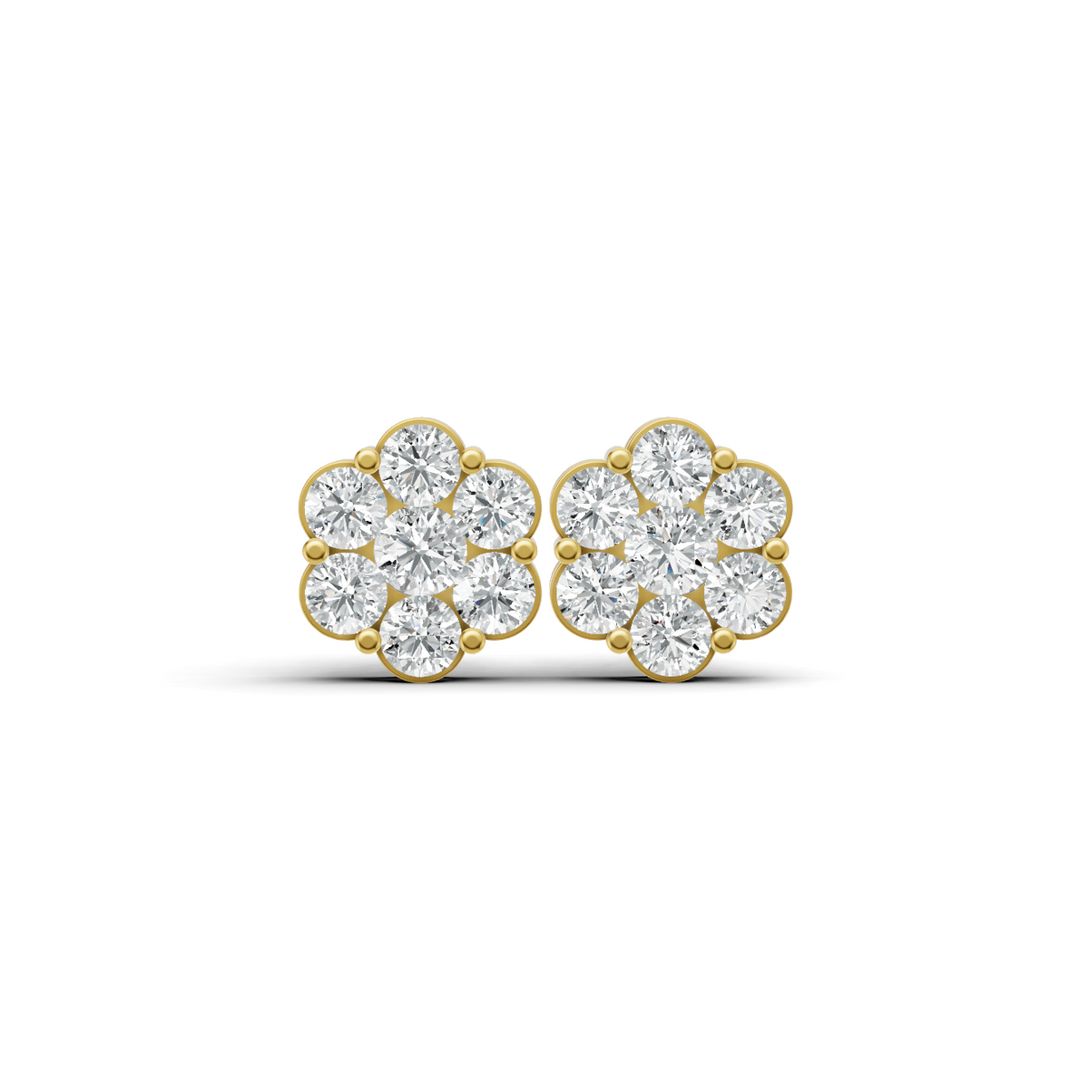Golden Floral Cluster Diamond Stud Earrings