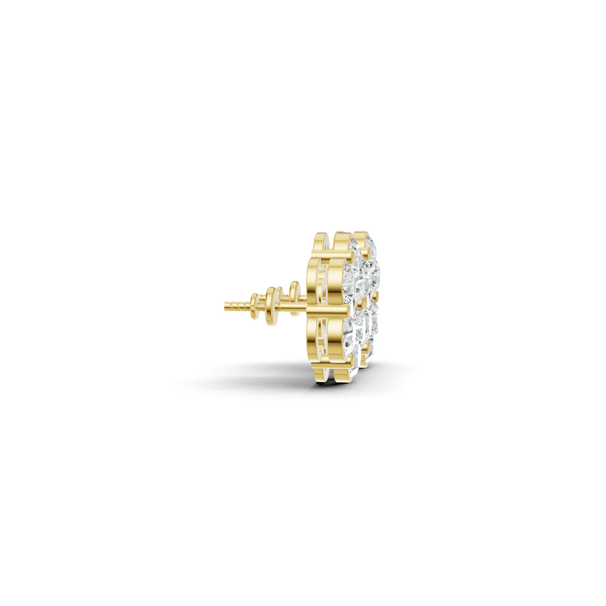 Golden Floral Cluster Diamond Stud Earrings