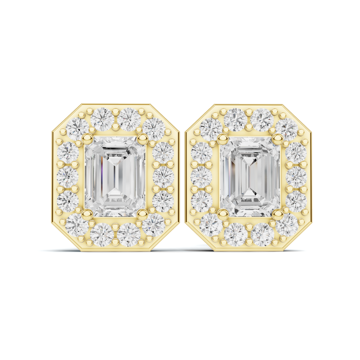Emerald Cut Diamond Octagonal Halo Studs