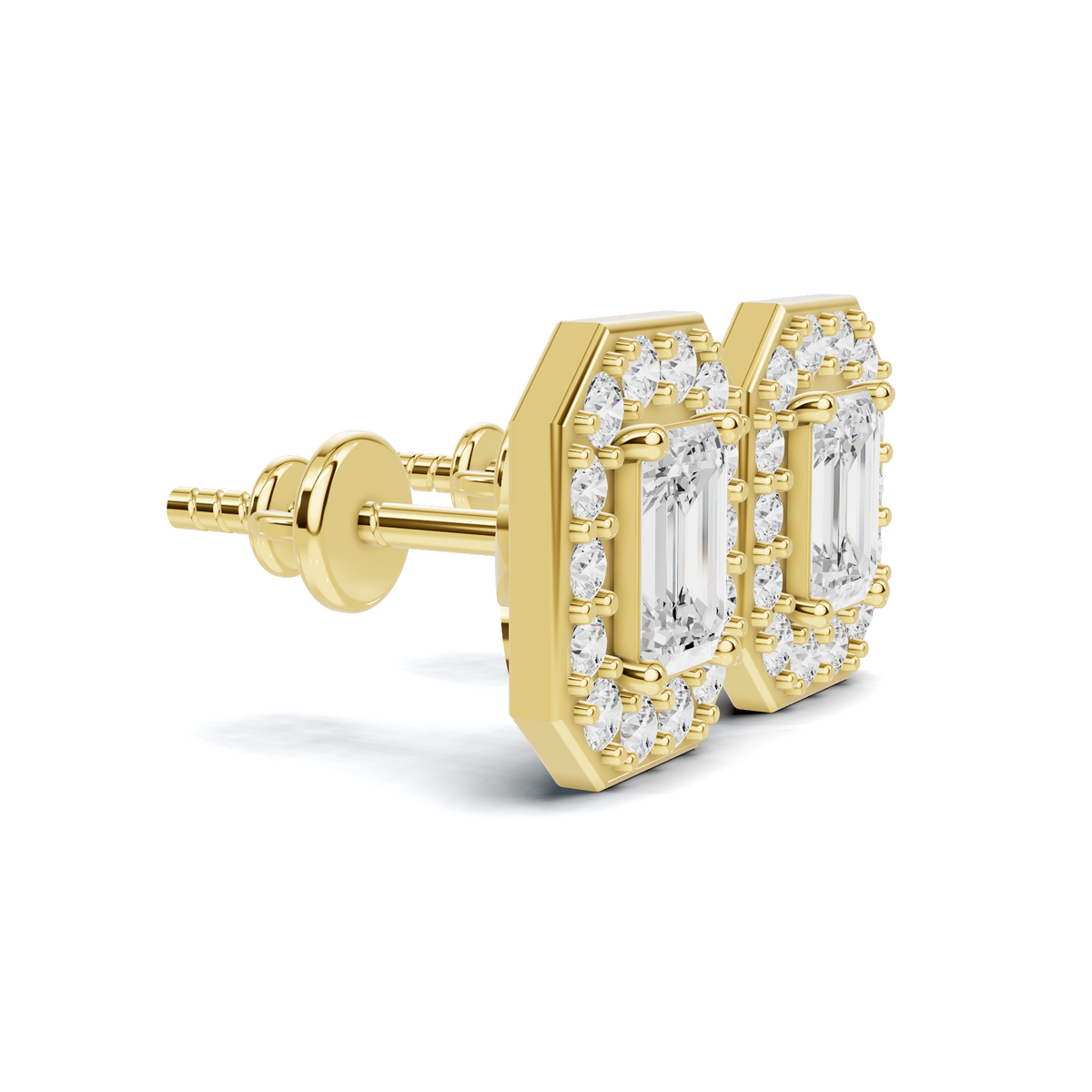Emerald Cut Diamond Octagonal Halo Studs