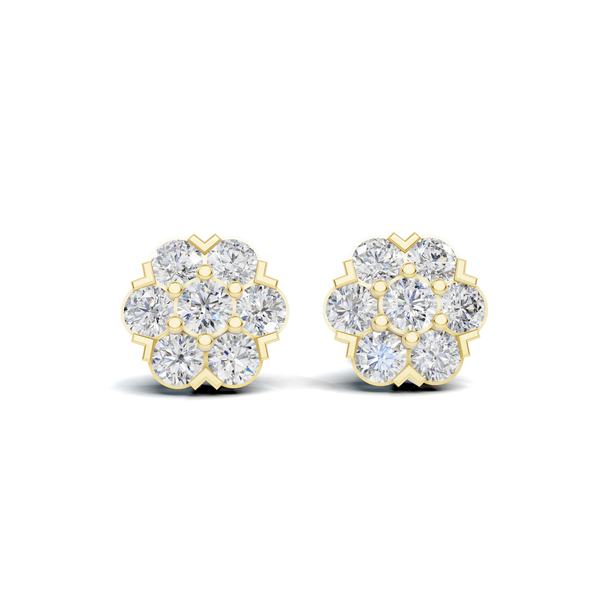 Gleaming Cluster Diamond Gold Stud Earrings