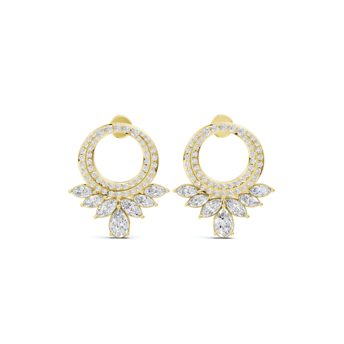 Radiant Marquise Cluster Diamond Hoop Earrings