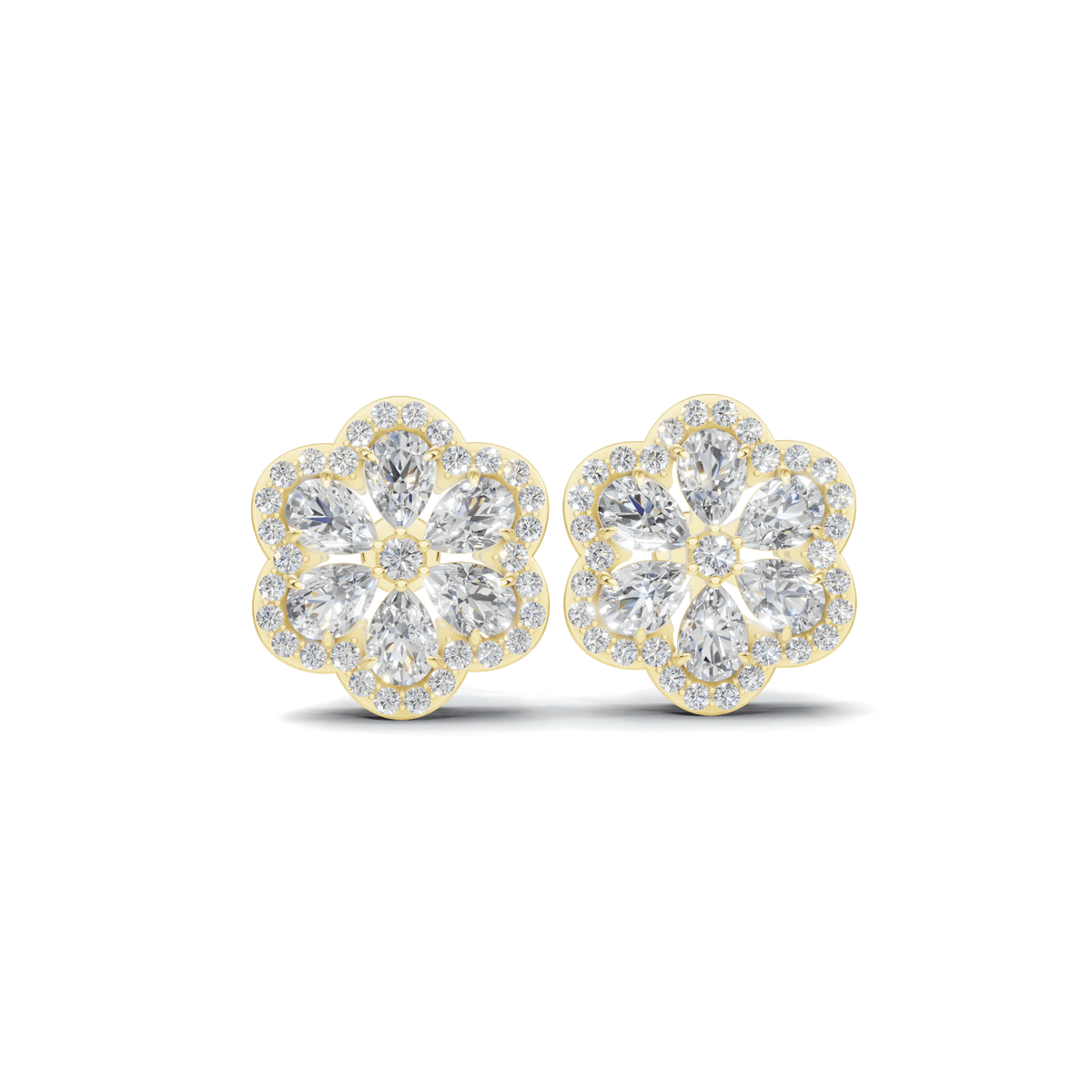 Golden Blossom Pear Diamond Cluster Earrings