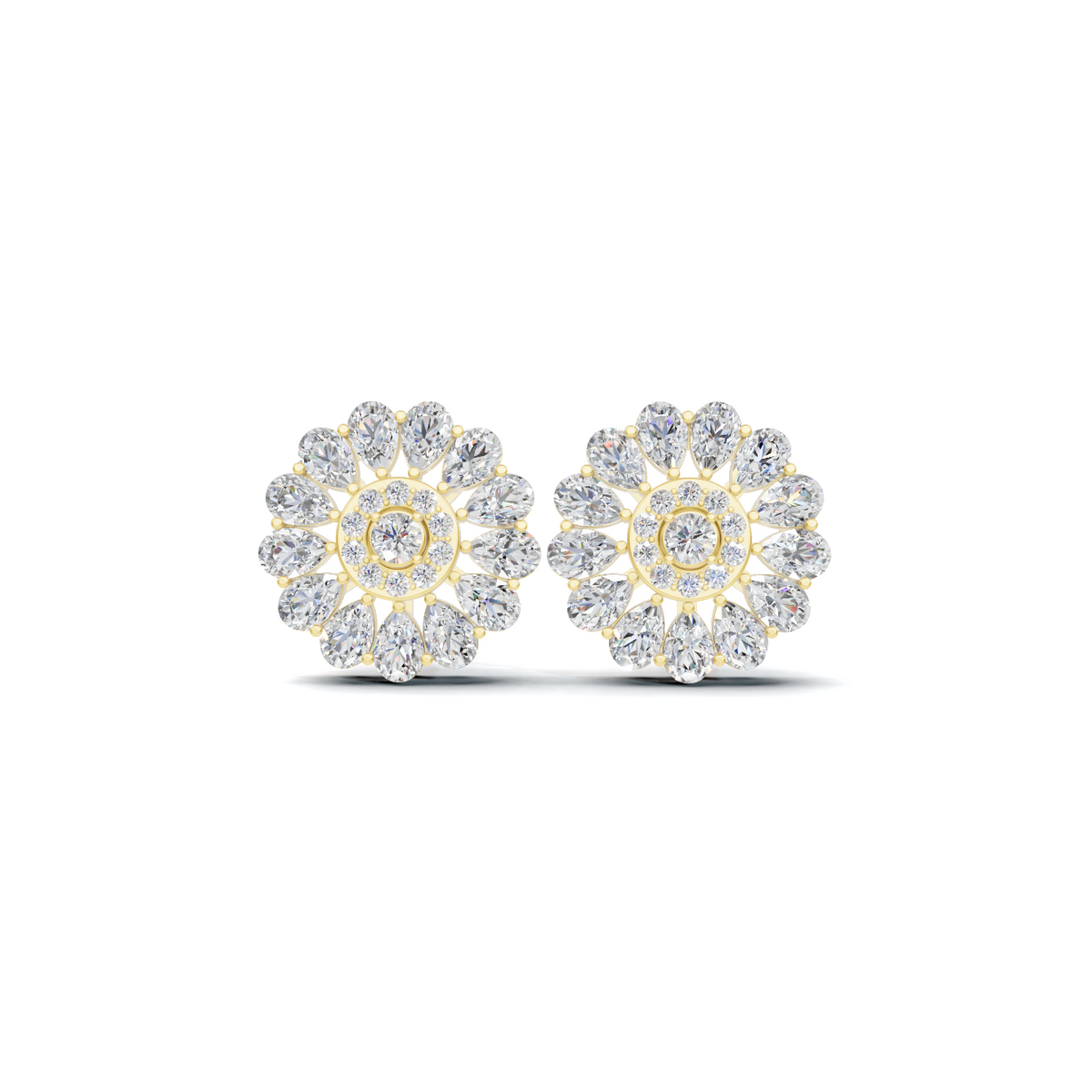 Golden Blossom Cluster Diamond Stud Earrings