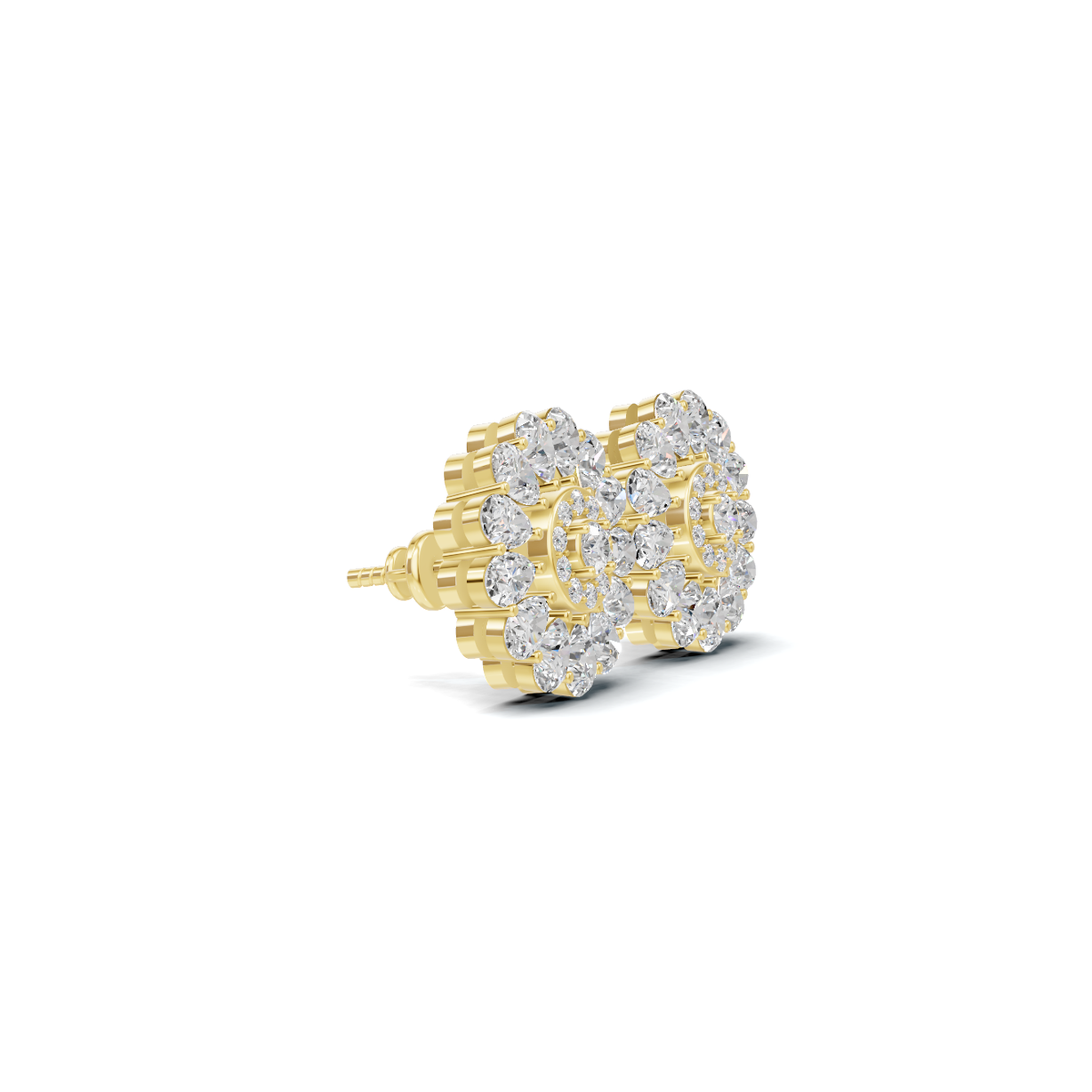 Golden Blossom Cluster Diamond Stud Earrings