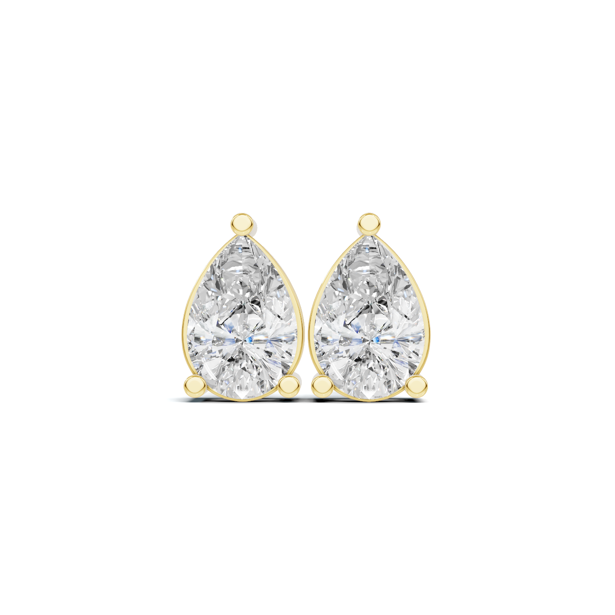 Pear-Cut Diamond Three-Prong Studs in Gold