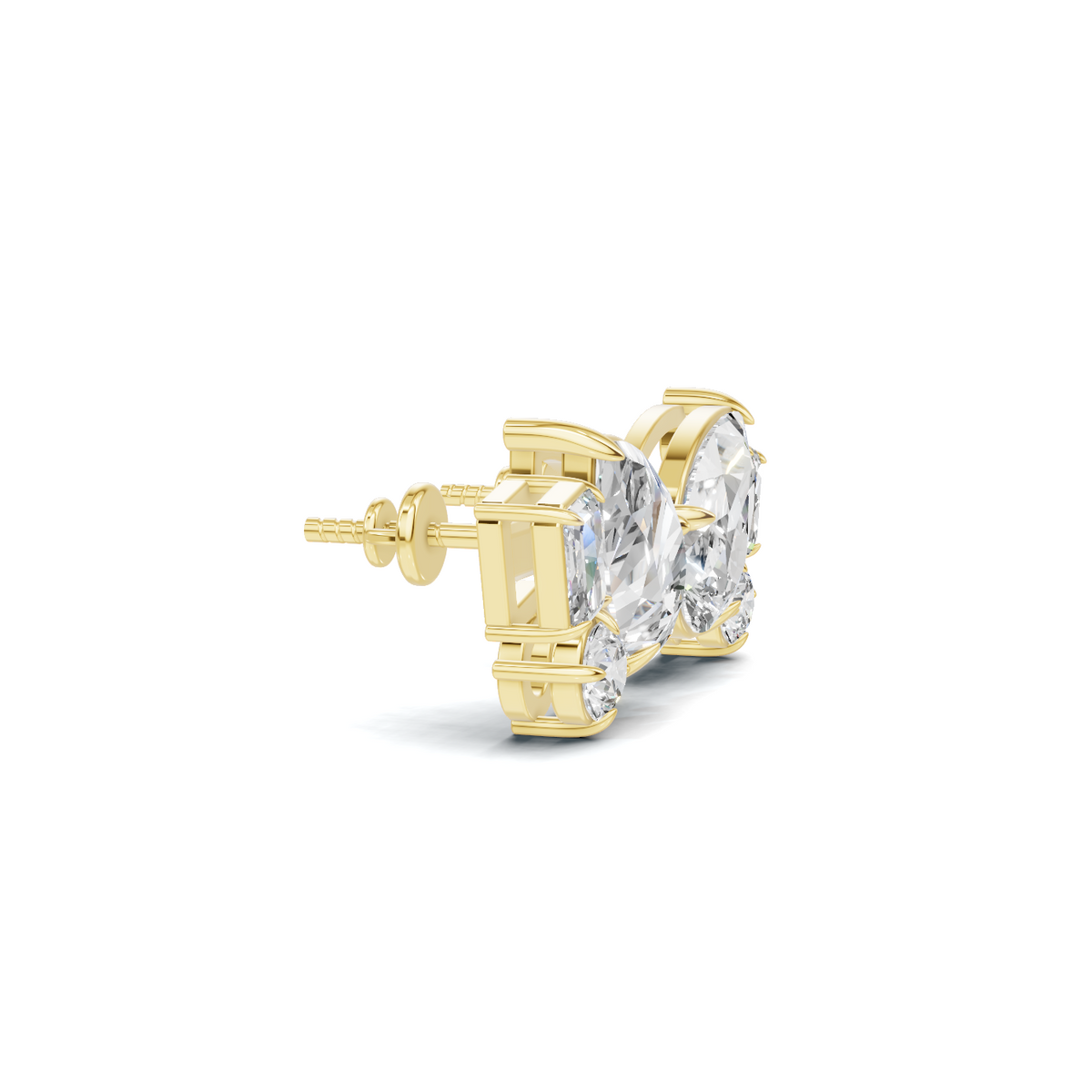 Asymmetric Pear and Emerald Cut Diamond Cluster Studs