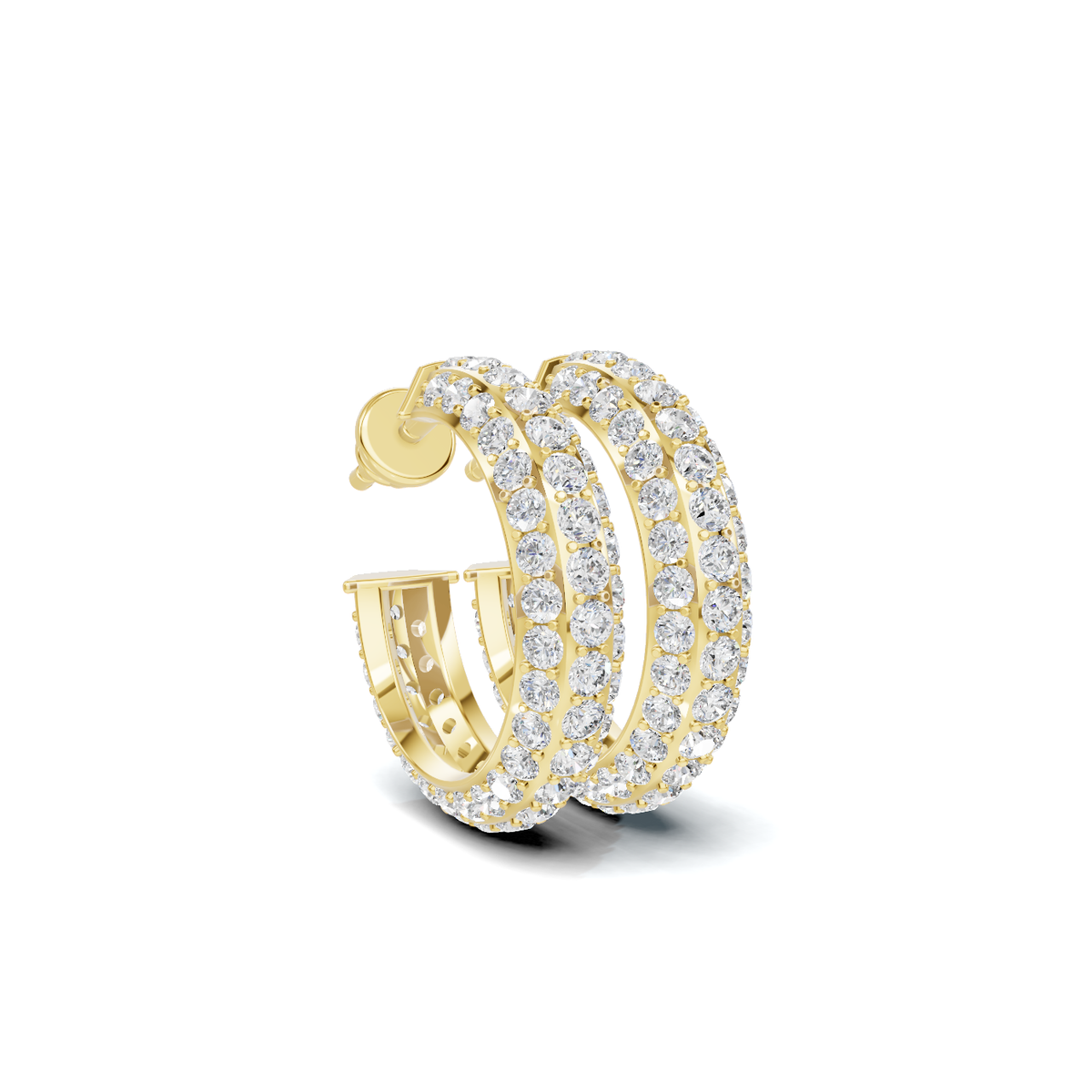 Triple Row Pave Diamond Hoop Earrings