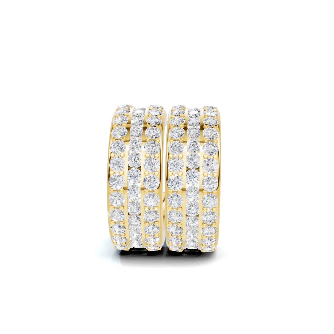 Triple Row Pave Diamond Huggie Earrings