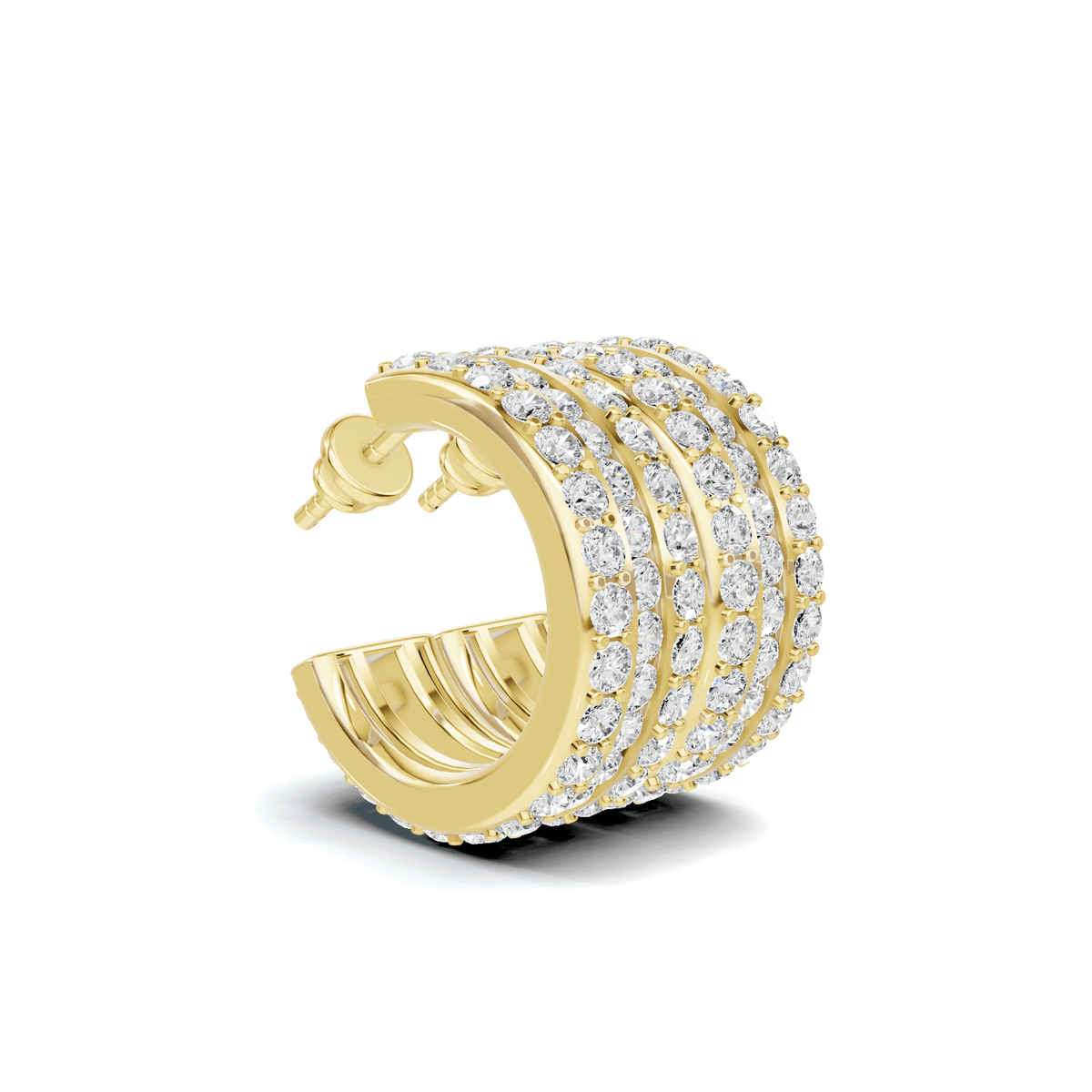 Triple Row Pave Diamond Huggie Earrings