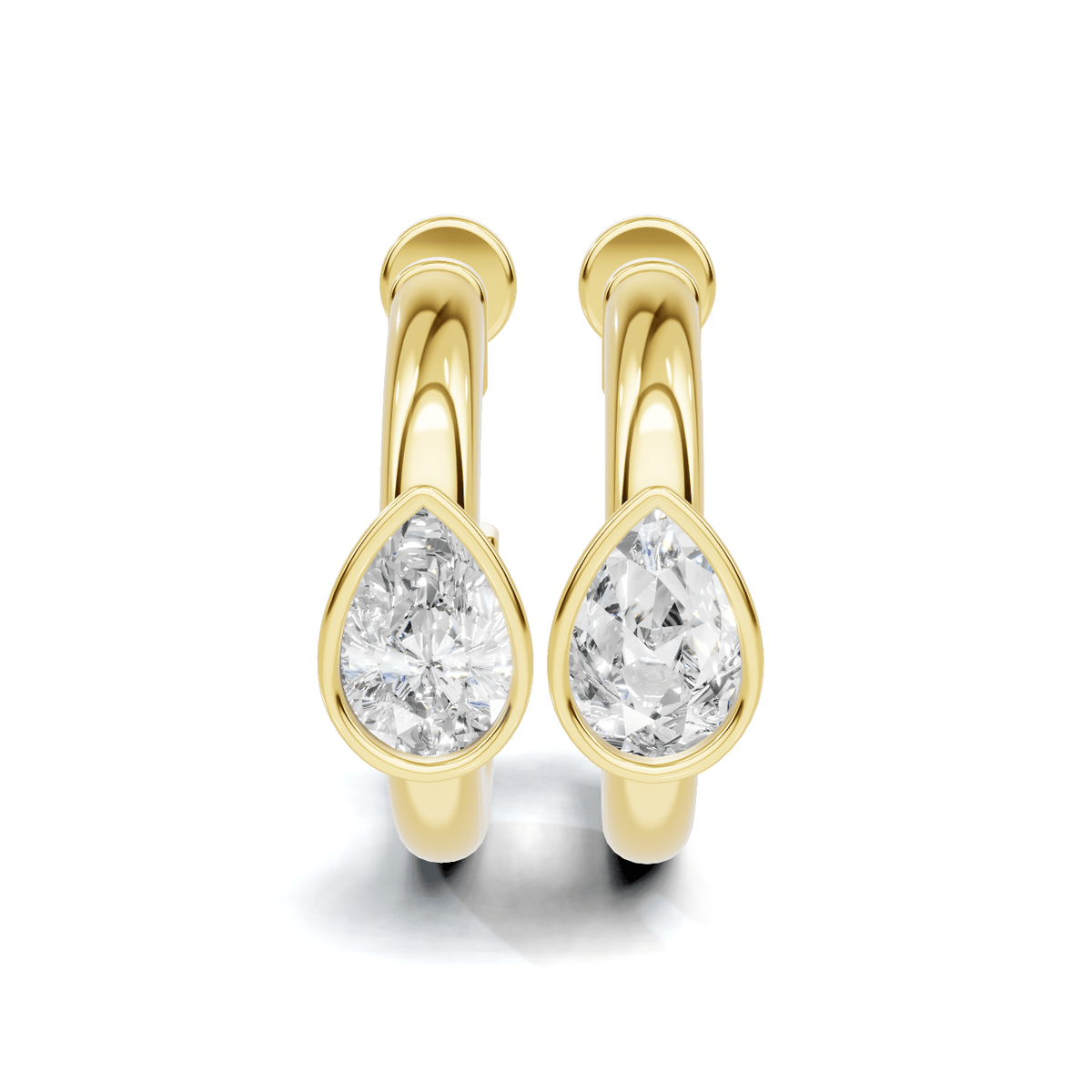 Pear-Cut Diamond Bezel Gold Hoop Earrings