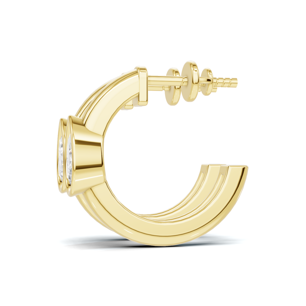 Pear-Cut Diamond Bezel Gold Hoop Earrings