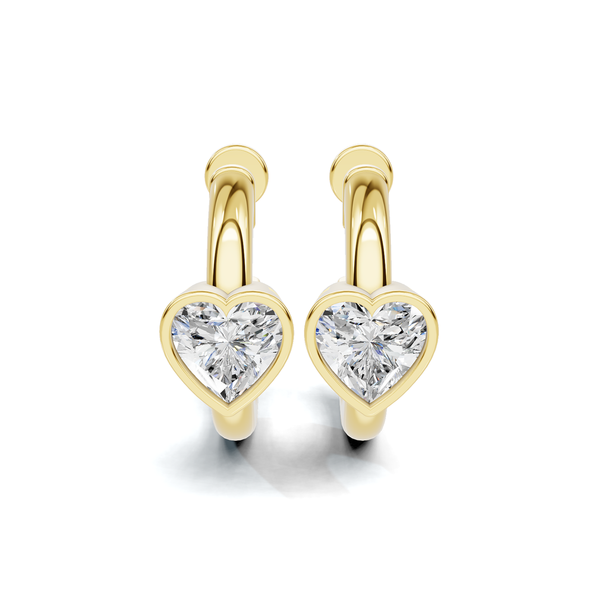 Golden Heart Diamond Huggie Hoop Earrings