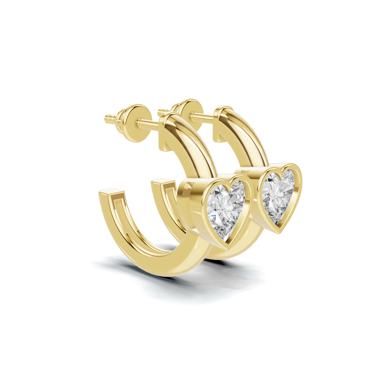 Golden Heart Diamond Huggie Hoop Earrings