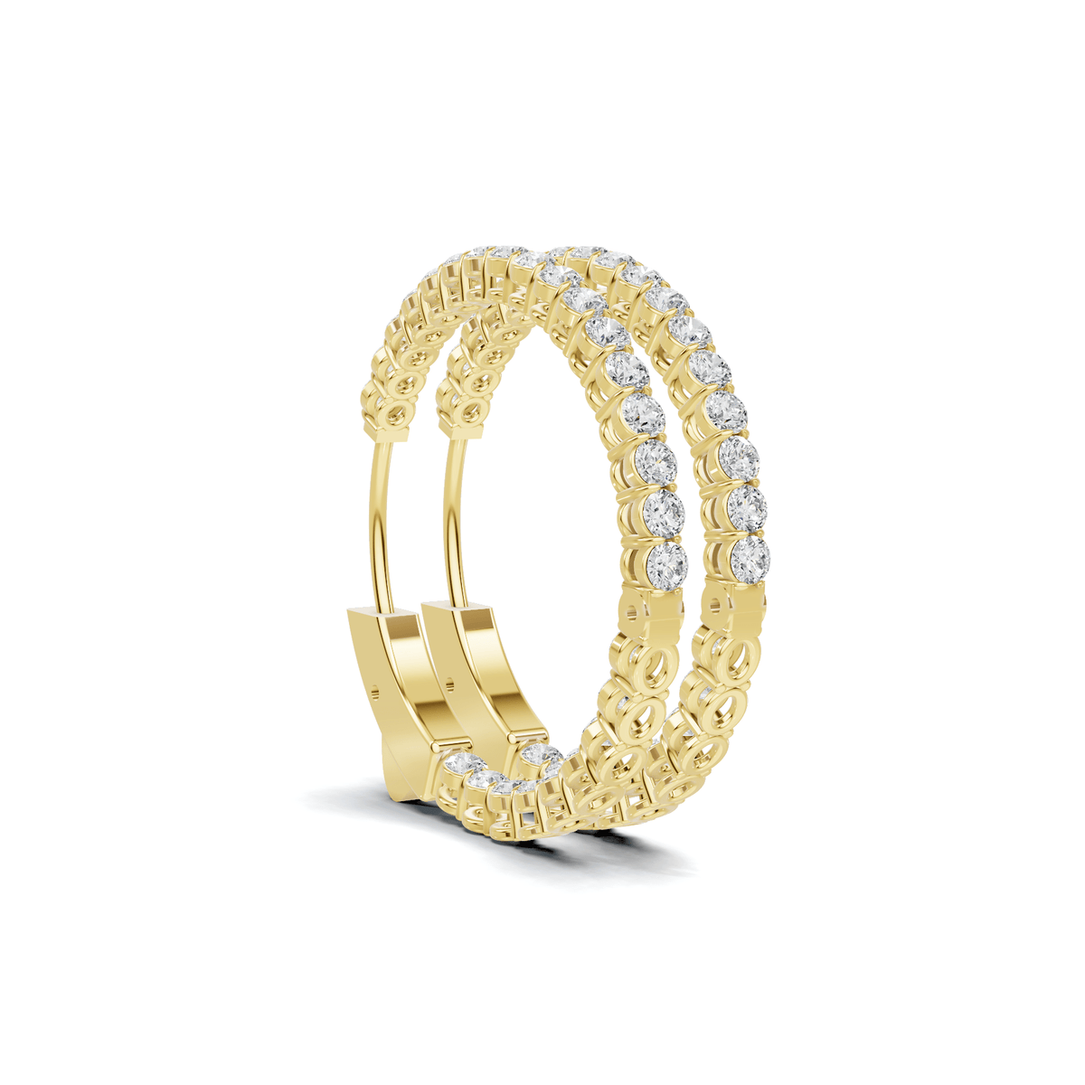 Double Row Pave Diamond Hoop Earrings