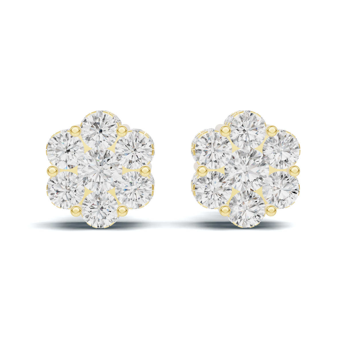 Golden Floral Diamond Cluster Stud Earrings