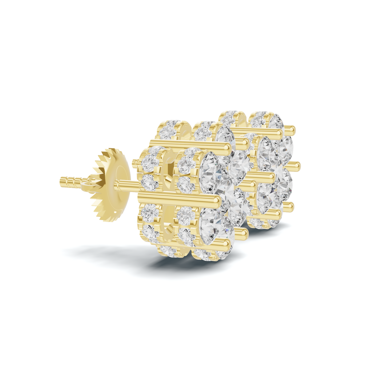 Golden Floral Diamond Cluster Stud Earrings