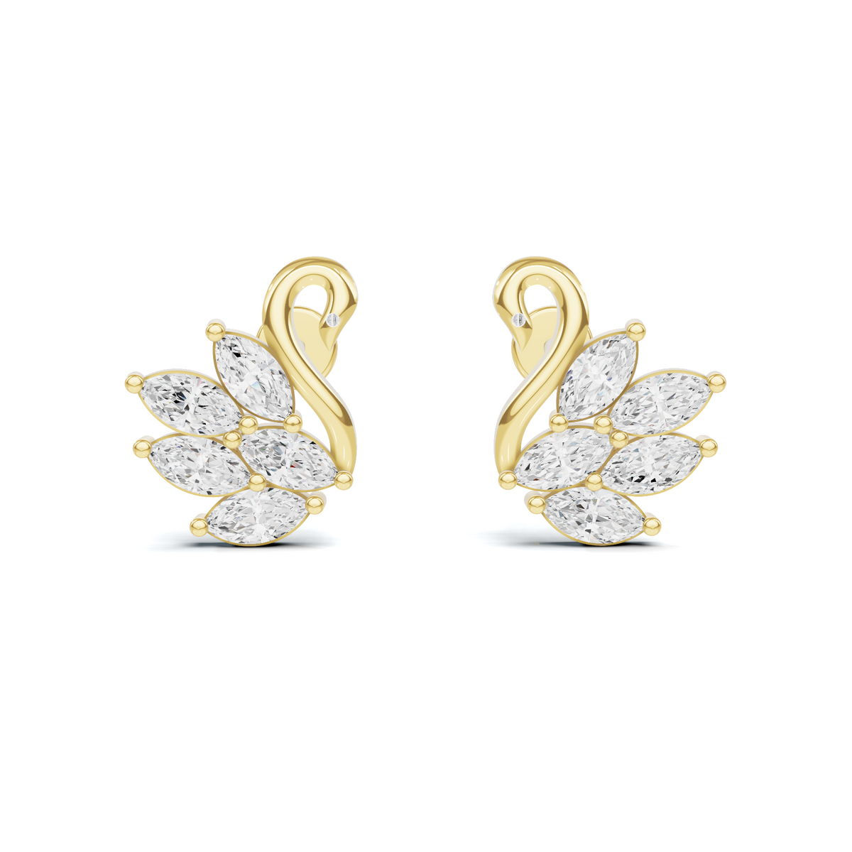Graceful Marquise Diamond Swan Stud Earrings