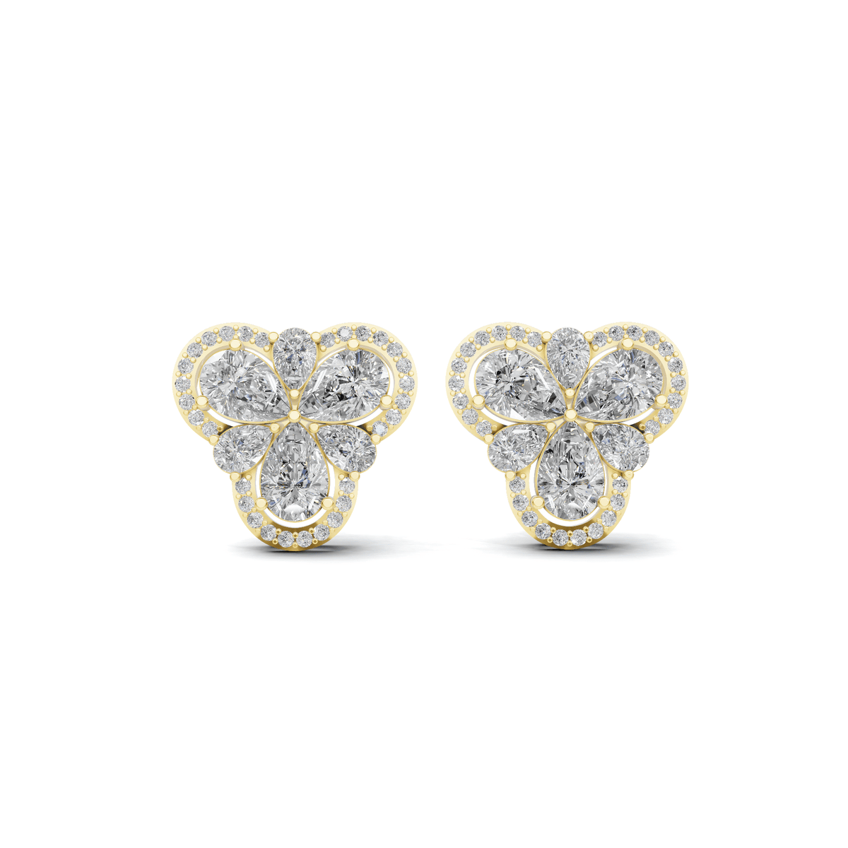 Golden Pear Cluster Diamond Halo Studs