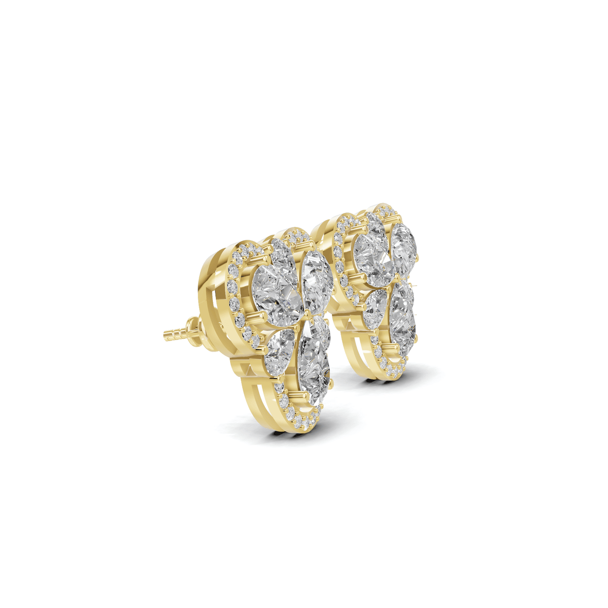 Golden Pear Cluster Diamond Halo Studs