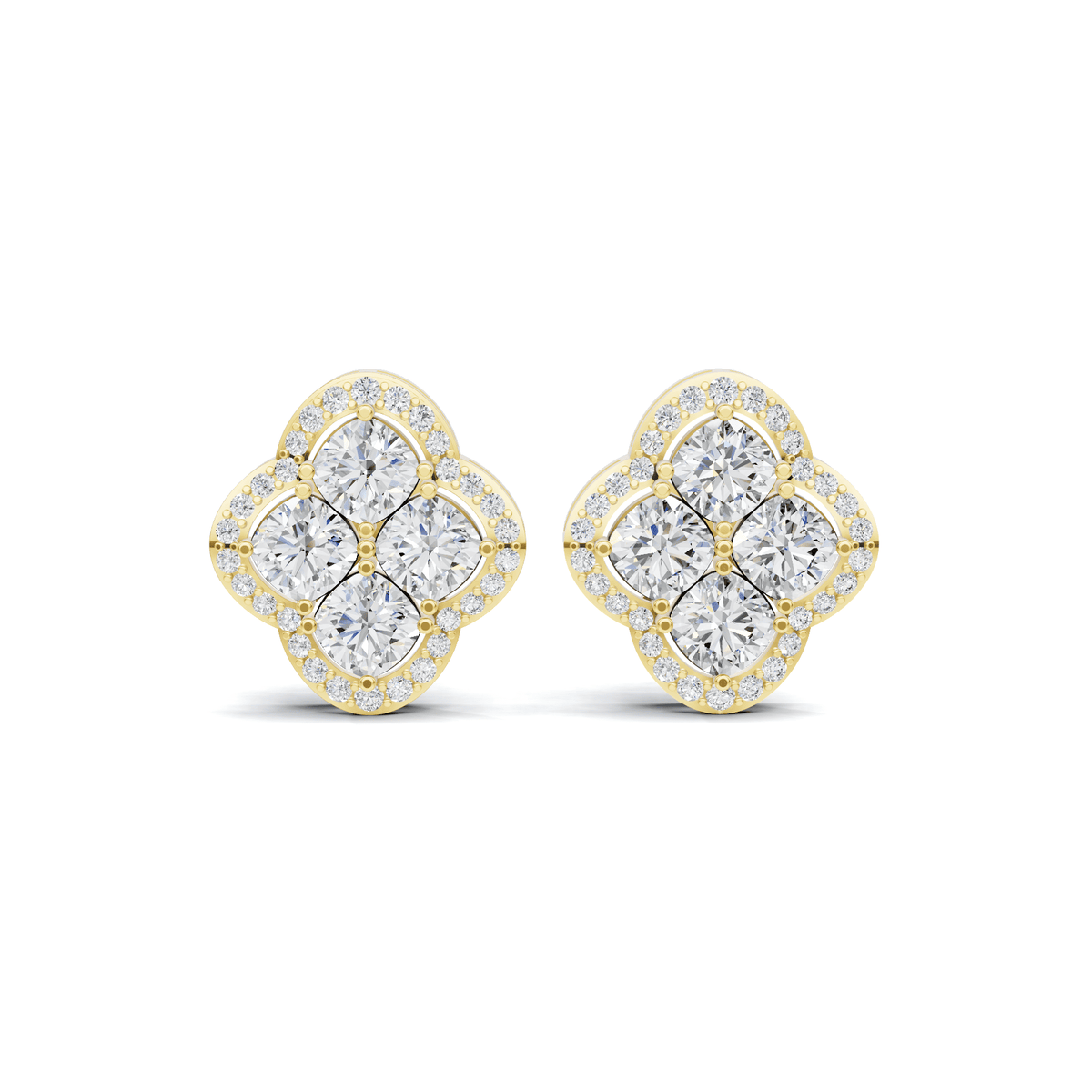 Quad Diamond Cluster Halo Stud Earrings