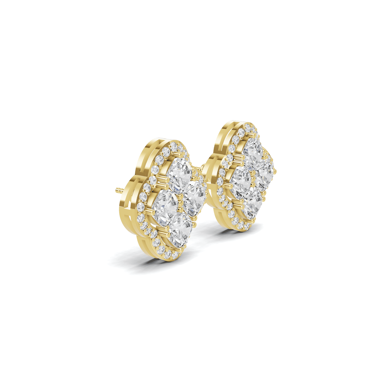 Quad Diamond Cluster Halo Stud Earrings