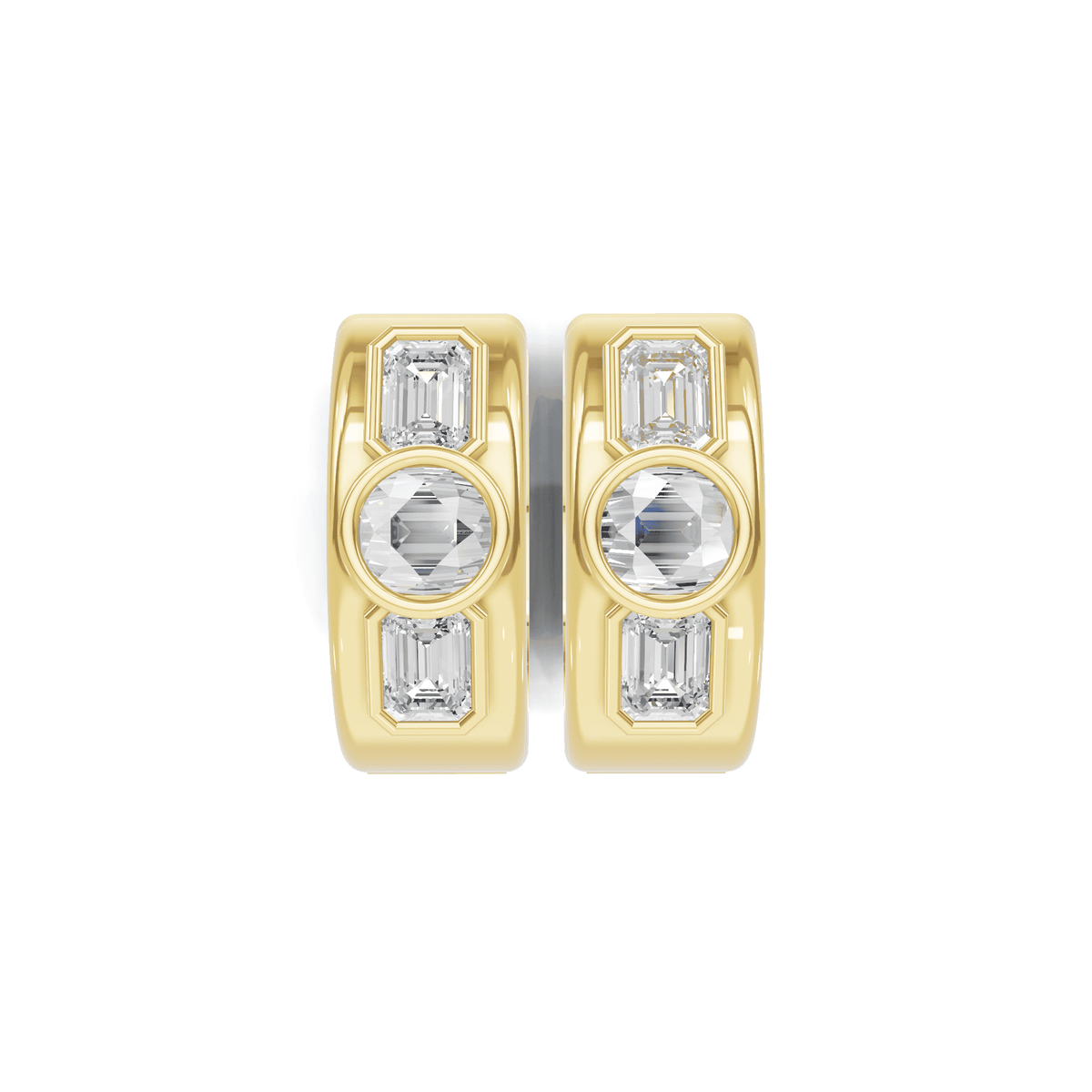 Gilded Emerald and Round Diamond Hoops