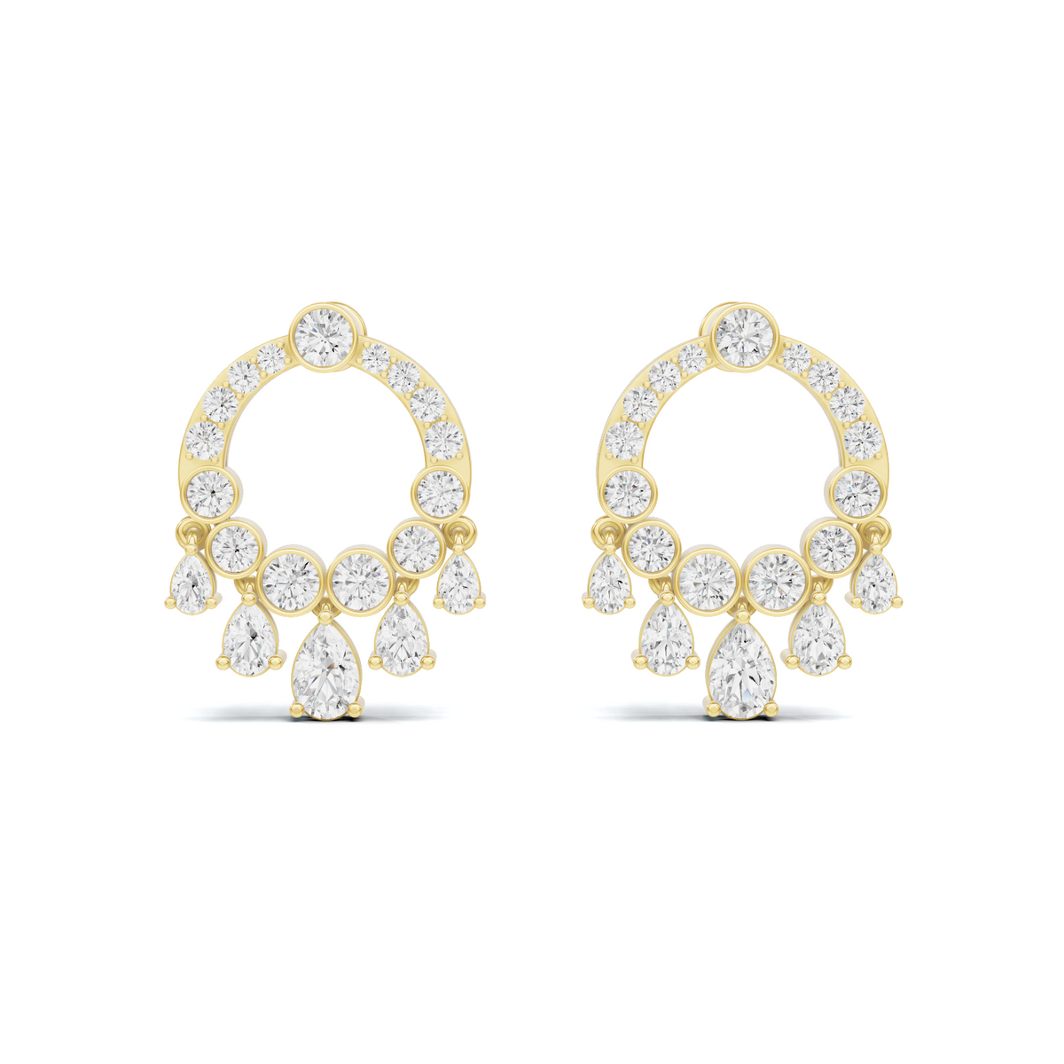 Gilded Cascading Diamond Cluster Hoop Earrings
